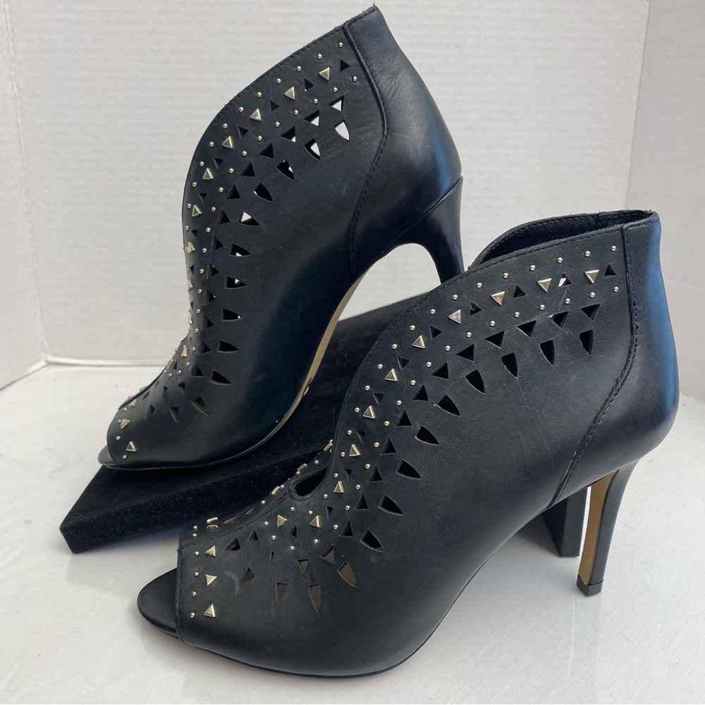 Vince Camuto Black Leather Studded Cutout Open Toe Ankle Booties Size 7M